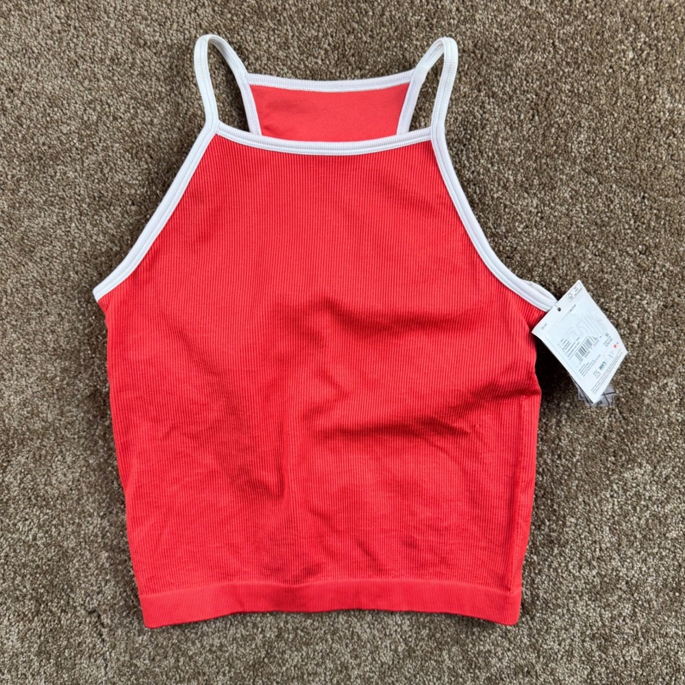 DSG Womens Ribbed Seamless Crop Tank Top Coral Red High Neck XS NEW